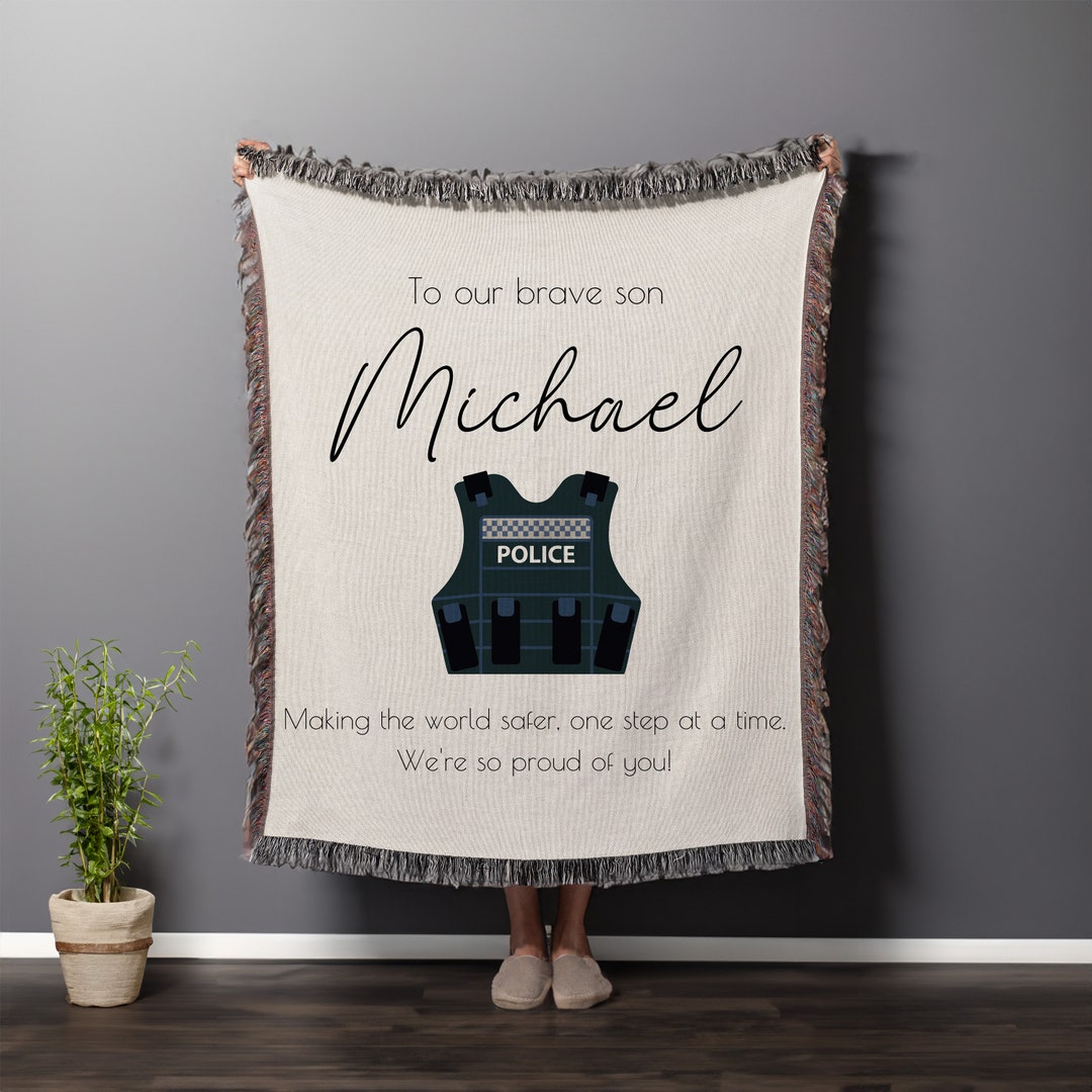 Personalized Police Academy Graduation Woven Blanket, New Policeman Throw Blanket Gift, Police