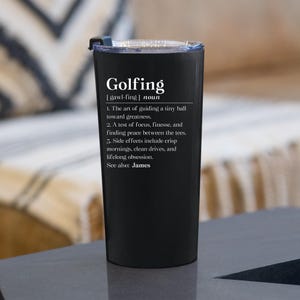 Personalized Golfing Definition Tumbler, Custom Golf Humor Gift, Dad Golfer Black Tumbler, Fathers Day For Golf Lovers Travel Mug
