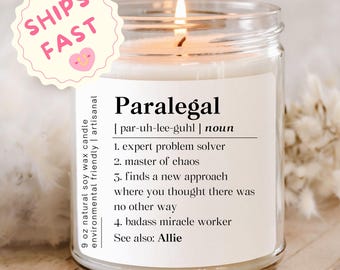 Personalized Paralegal Graduation Candle, Thank You To Paralegal Gift, Paralegal Appreciation Scented Candle, Thank You Paralegal Christmas