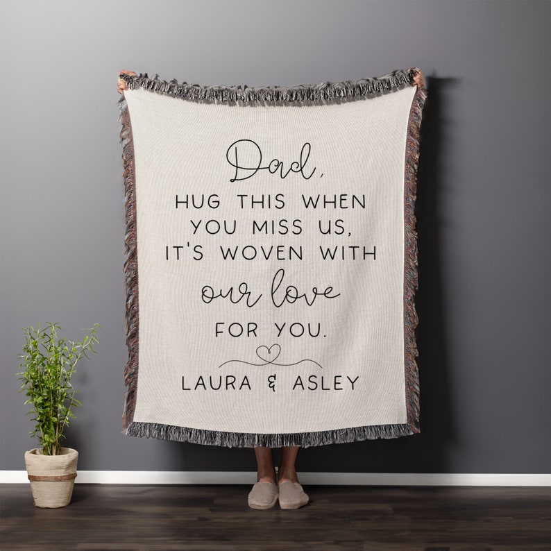 Personalized Dad Christmas Gift From Daughter Woven Blanket, Hug This
