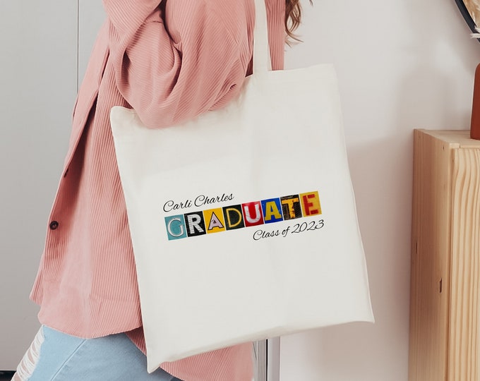 Personalized Graduation Tote Bag, Class Of 2024 Canvas Tote, Graduate Best Friend Gift, Custom College Graduation Gift Tote
