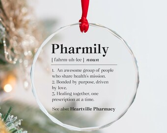 Personalized Pharmily Crystal Ornament, Pharmacy Squad Christmas Gift, Pharmacy Team Glass Ornament, Pharmacy Week 2025 Christmas Ornament