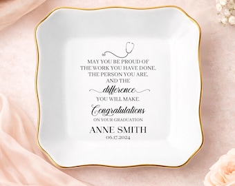 Personalized Nursing School Graduation Jewelry Dish, Nursing Graduate Ring Dish, Custom Nurse Grad Gift, May You Be Proud Ceramic Tray