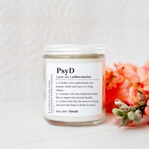 Personalized Psyd Graduation Candle, Custom Doctor Of Psychology Graduate Gift, Psyd Grad Scented Candle, New Psyd Candle Christmas Gift 画像 4