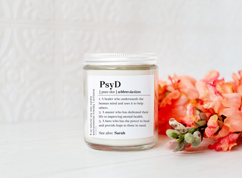 Personalized Psyd Graduation Candle, Custom Doctor Of Psychology Graduate Gift, Psyd Grad Scented Candle, New Psyd Candle Christmas Gift 画像 4
