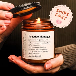 Personalized Practice Manager Definition Candle, Practice Leader Gift, Internship Manager Candle Amber Jar, Vet Clinic Candle Gift