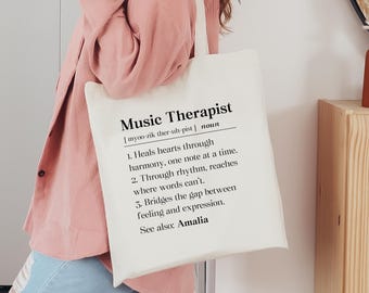 Personalized Music Therapist Definition Tote Bag, Music Therapist Appreciation Canvas Tote, Custom Music Therapy Gift