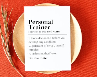 Personalized Personal Trainer Definition   Card, Gym Personal Trainer Appreciation Card, For Trainer Exercise Gift, Thank You Card