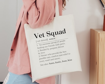 Personalized Veterinary Squad Tote Bag, Custom Veterinary Team Canvas Tote, Vet Tech Appreciation Gift, Veterinary Technician Gift Tote