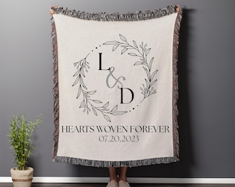 Personalized 2nd Wedding Anniversary Woven Blanket, Mr And Mrs Throw Blanket Gift, Cotton Anniversary Organic Tapestry