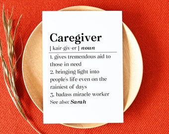 Personalized Caregiver Definition Card, Caregiver Employee Appreciation Day Card, For Caregiver Gift, Cancer Caregiving Greeting Card