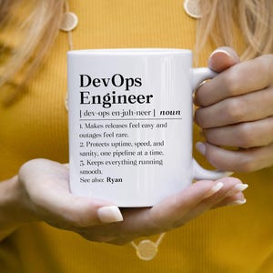 Personalized Devops Engineer Mug, Devops Definition Gift, Devops Birthday Coffee Mug, It Coworker Cup, Personalized Devops Engineer Gift image 4