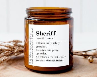 Personalized Sheriff Appreciation Candle, Sheriff Promotion Gift, Sheriff Retirement Candle Amber Jar, Sheriff Thank You Candle Gift