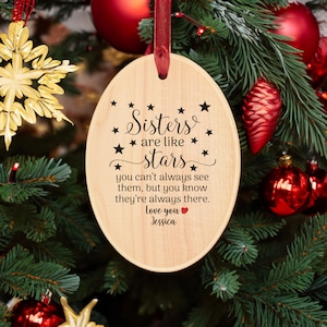 Personalized Sisters Are Like Stars Wood Ornament, Funny Sister Gift, Sister Birthday Christmas Ornament, Love You Sister Wooden Ornament