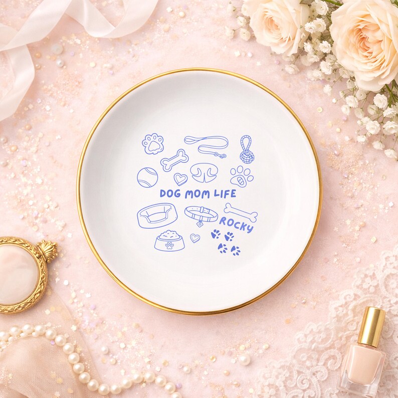 Personalized Dog Mom Life Jewelry Dish, Dog Mom Mother's Day Ring Dish, Dog Lover Gift, Custom From Dog Ceramic Tray, Dog Lover Ring Dish image 2