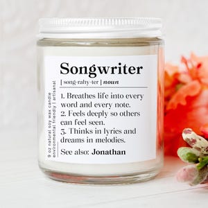Personalized Songwriter Definition Candle, Song Writing Gift, Song Writer Scented Candle, Music Writer Candle Gift, Composer Soy Wax Candle