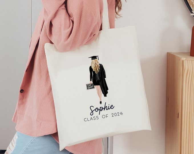 Personalized Senior Graduation Tote Bag, Daughter Highschool Canvas Tote, College Grad Gift, Graduate Class Of 2024 Gift Tote