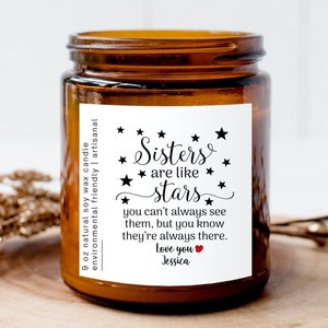 Personalized Sisters Are Like Stars Candle, Funny Sister Gift, Sister Birthday Candle Amber Jar, Funny Little Sister Candle Gift