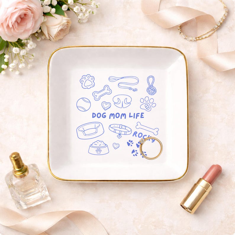 Personalized Dog Mom Life Jewelry Dish, Dog Mom Mother's Day Ring Dish, Dog Lover Gift, Custom From Dog Ceramic Tray, Dog Lover Ring Dish image 4