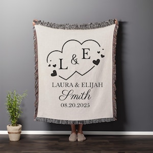 Personalized Anniversary For Couples Woven Blanket, Newlywed Couple Throw Blanket Gift, Wedding Anniversary For Husband Organic Tapestry