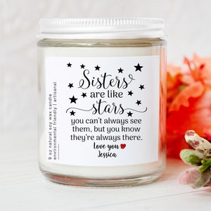 Personalized Sisters Are Like Stars Candle, Funny Sister Gift, Sister Birthday Scented Candle, Funny Little Sister Valentine Day Candle Gift