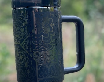Mandala Cuss Word Full Wrap Laser Engraved 40 oz. Tumbler Black on Black
