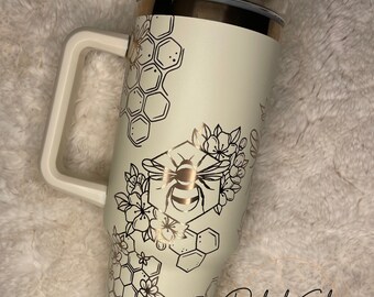 40 oz. Copper/Cream Tumbler with Handle Laser Engraved with Honeycomb & Bees