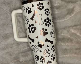 Paw Prints 40 oz Tumbler: Copper & Cream, Dog Lover Gift