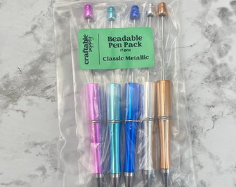 Metallics Beadable Pen Pack (Set of 5 Pens) - Plastic Beadable Pens