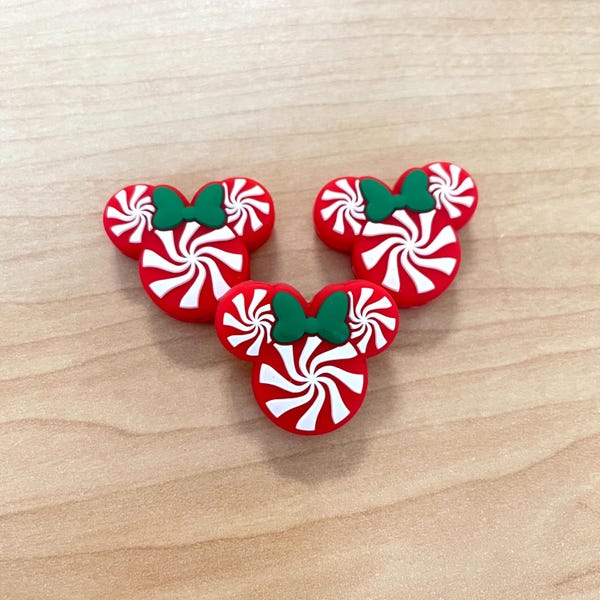 Cuentas de silicona con diseño de ratoncita de menta / Personajes navideños, cuentas de silicona sueltas con temática de caramelos y menta para manualidades.