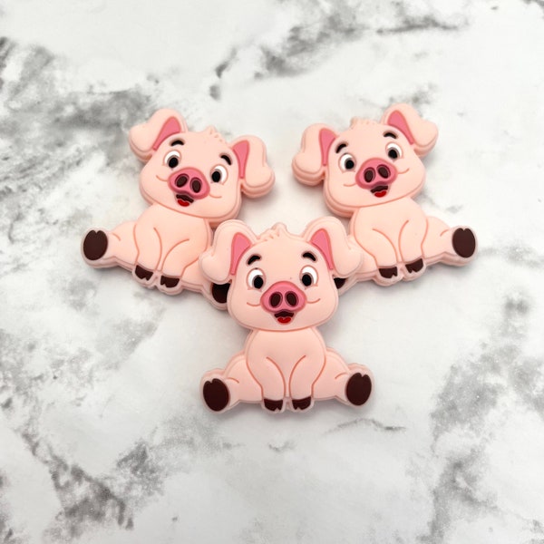 Pink Pig Silicone Focal Beads | Piggy Farm Animal Bulk Loose Silicone Beads for DIY Crafts