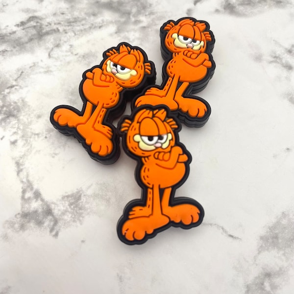 Orange Cartoon Cat Silicone Focal Beads | Cartoon Animal Themed Loose Silicone Beads, Bulk Silicone Beads