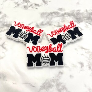 Volleyball Mom Silicone Focal Beads | Sports Mama Themed Support Bulk Loose Silicone Beads for DIY Crafts