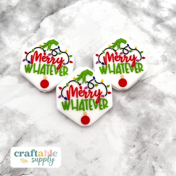Merry Whatever Silicone Focal Beads | Holiday Christmas Themed Loose Bulk Silicone Beads for DIY Crafts