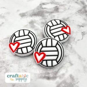 Volleyball Heart Silicone Focal Beads | Sports Themed Support | Bulk Loose Silicone Beads for DIY Crafts