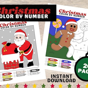 20 Christmas Color By Number Worksheets for Kids | Instant Download Printable | Teach Colors & Numbers | Preschool + Kindergarten w/ Answers