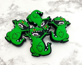 Green Dino Silicone Focal Beads | Kids 90's Cartoon Loose Silicone Beads for DIY Crafts Wristlets Keychains