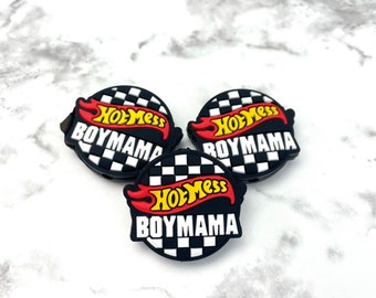 Hot Mess Boy Mama Silicone Focal Beads | Race Car Toy Themed Proud Boy Mom Loose Beads for DIY Crafts