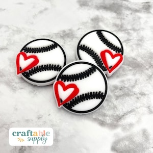 Baseball Heart Silicone Focal Beads | Sports Themed Support | Bulk Loose Silicone Beads for DIY Crafts