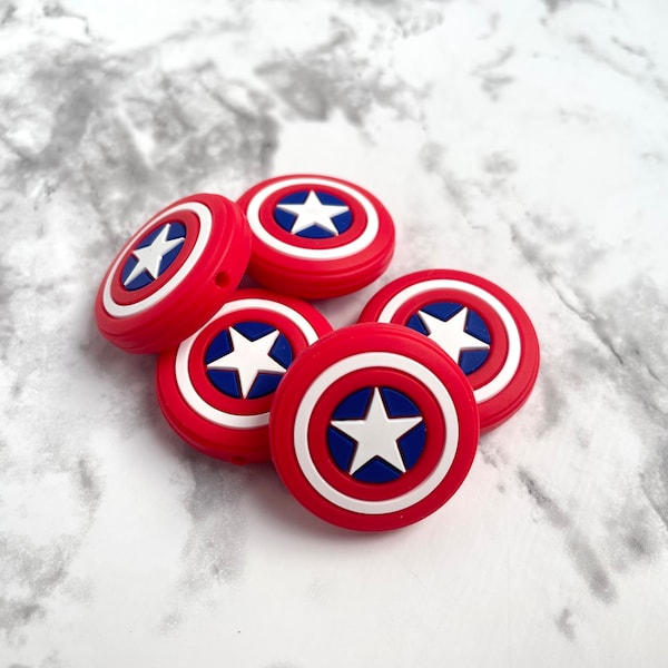 Captain USA Shield Silicone Focal Beads | Cartoon America Super Hero Silicone Beads, Bulk Silicone Beads for DIY Wristlets, DIY Keychains