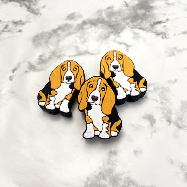 Basset Hound Beagle Puppy Dog Silicone Focal Beads | Bulk Loose Animal Silicone Beads for DIY Wristlets Keychains