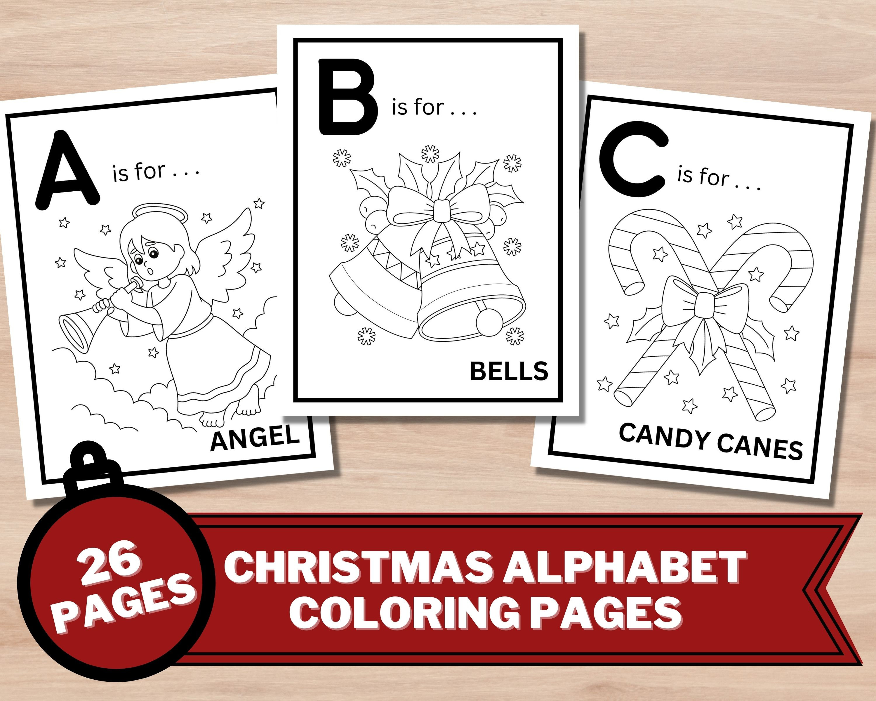 Christmas Alphabet Coloring Pages Worksheets Kids Holiday - Etsy
