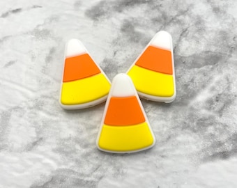 Candy Corn Silicone Focal Beads |  Halloween Fall Autumn Themed Bulk Loose Silicone Focal Beads for DIY Crafts
