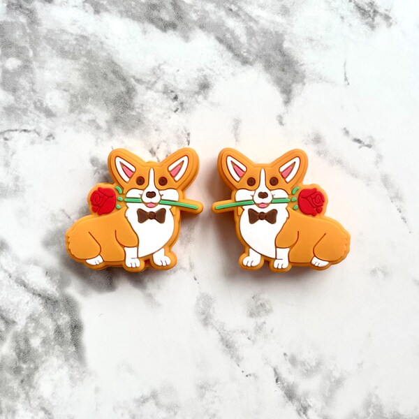 Corgi Dog Silicone Focal Beads | Corgi Rose Flower Valentines Love Loose Silicone Beads, Animal Bulk Silicone Beads for DIY Crafts