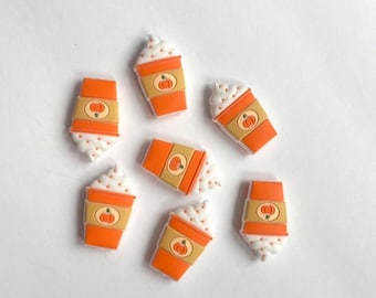 Pumpkin Spice Latte Silicone Focal Beads | Fall Autumn Themed Loose Beads, Coffee Bulk Focal Silicone Beads | 22mmx35mm