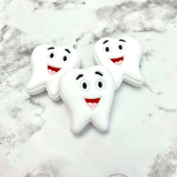 Tooth Silicone Focal Beads | Dentist Dental White Teeth Themed Loose Silicone Beads, Bulk Silicone Beads for DIY Crafts