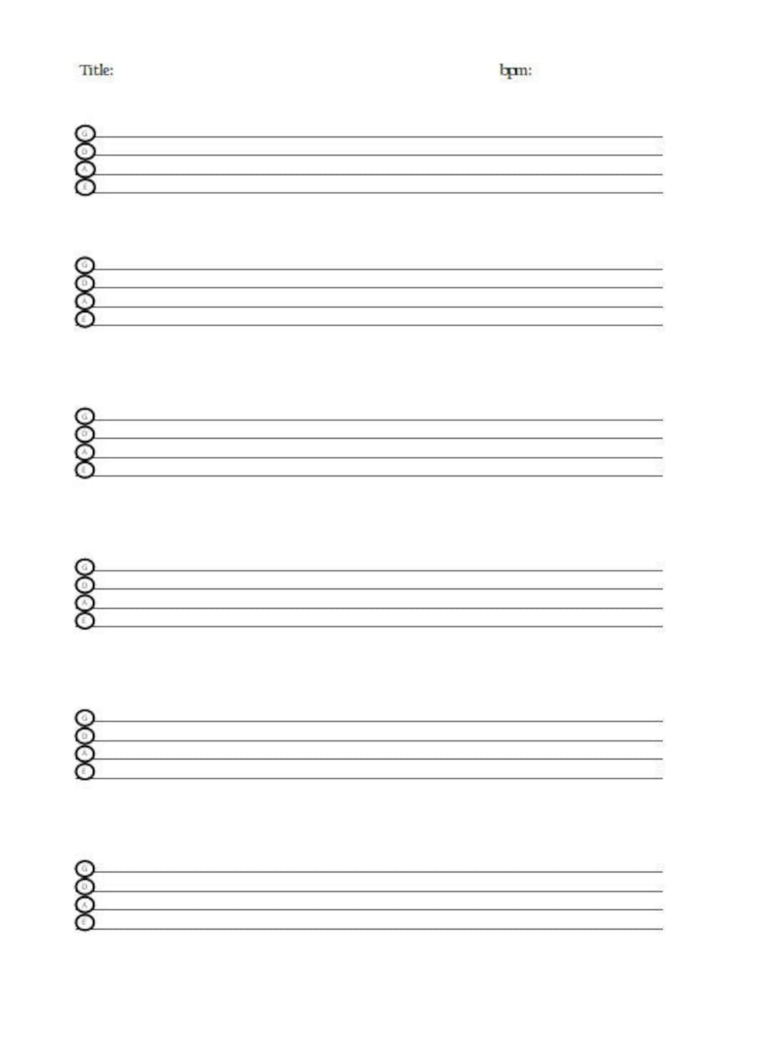 Printable Bass Blank Tab Sheet A4 - Etsy