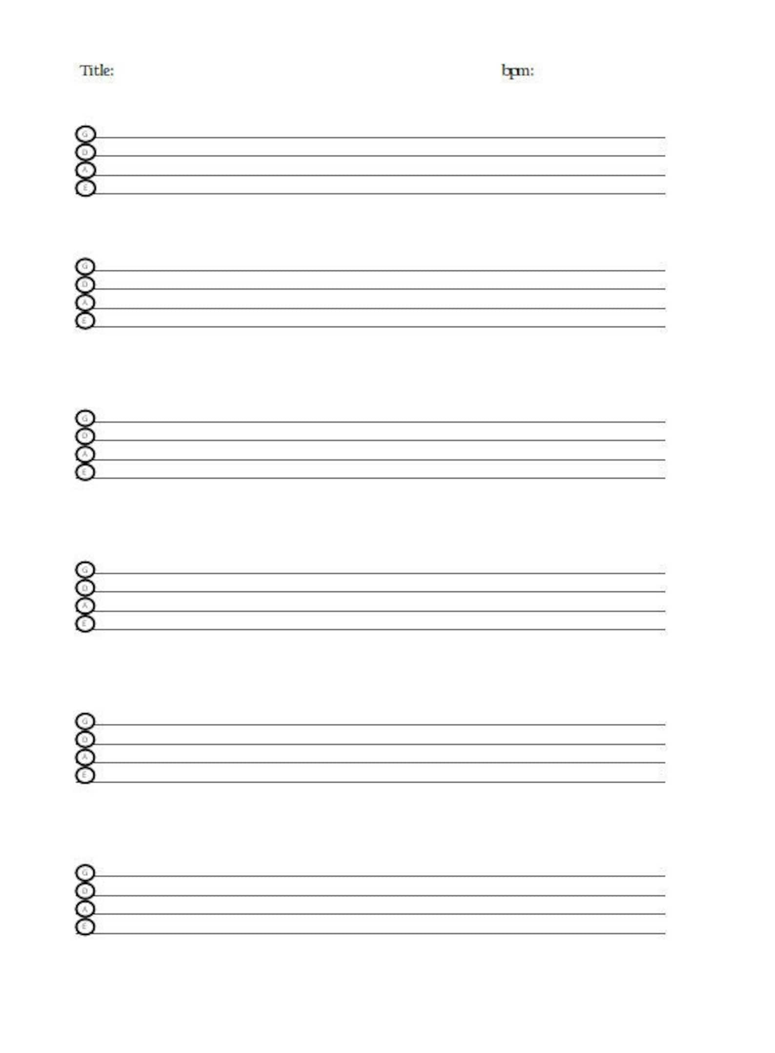 Printable bass blank tab sheet a4 etsy