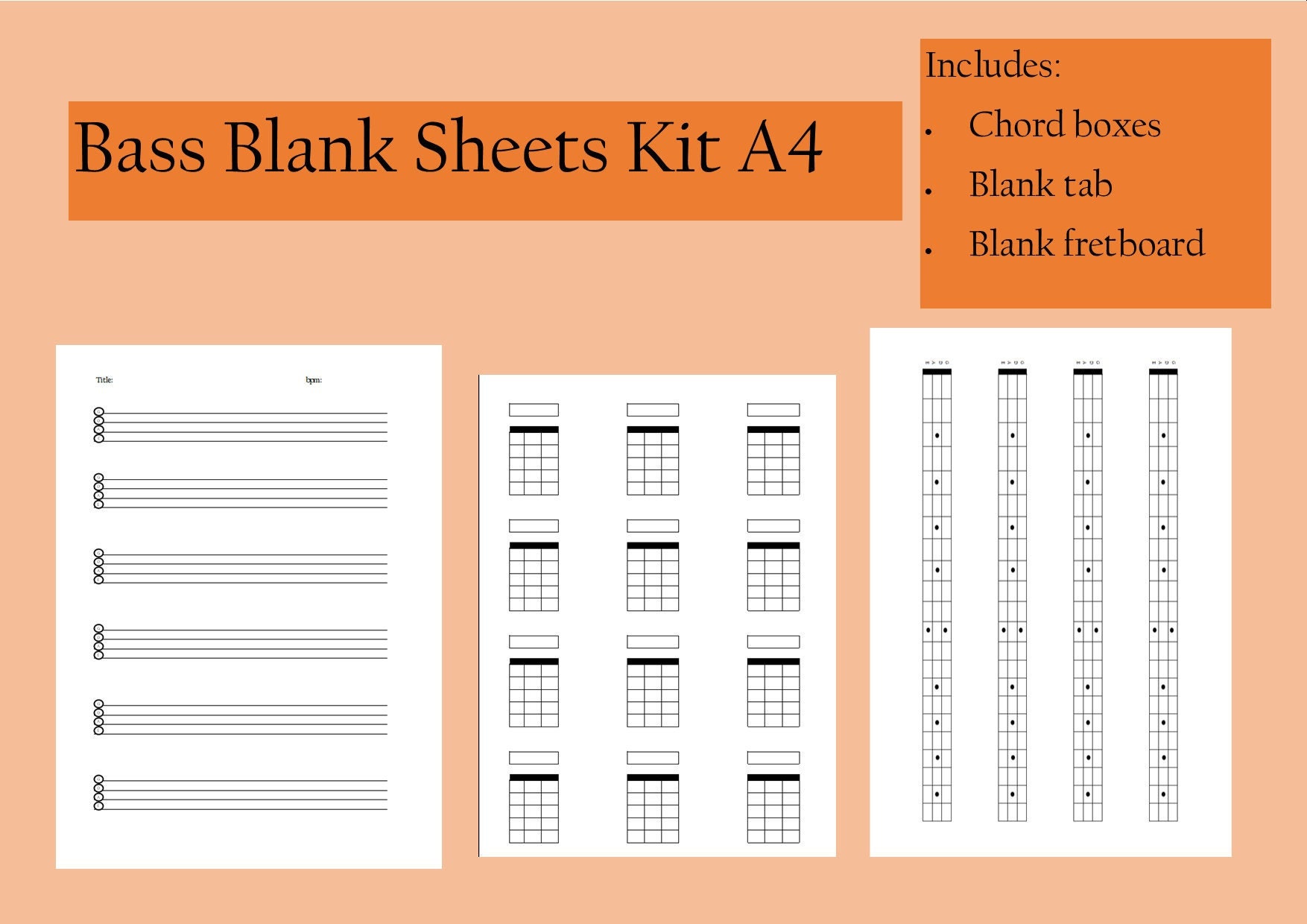 Printable Bass Sheets Kit, Tab, Chord Boxes, Fretboard, A4 - Etsy