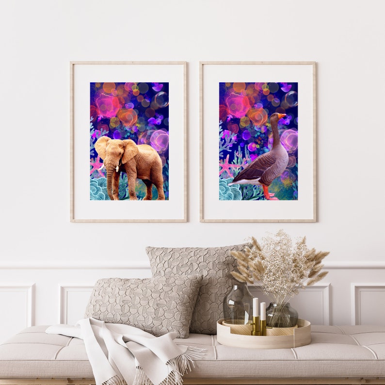 Elephant Abstract Art Print Fun Animal Art Poster Etsy